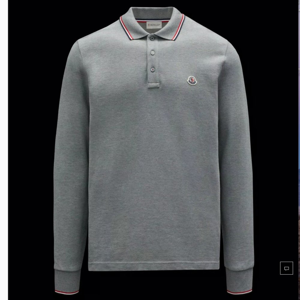Moncler Long Sleeve Polo Shirt - Melange Gray Size Small